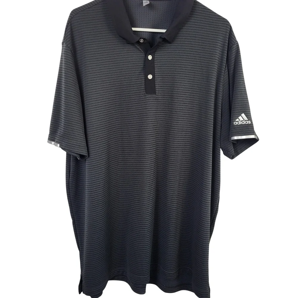 Adidas HEAT.RDY Polo Shirt Mens 2XL Gray‎ Striped Primegreen Golf Performance